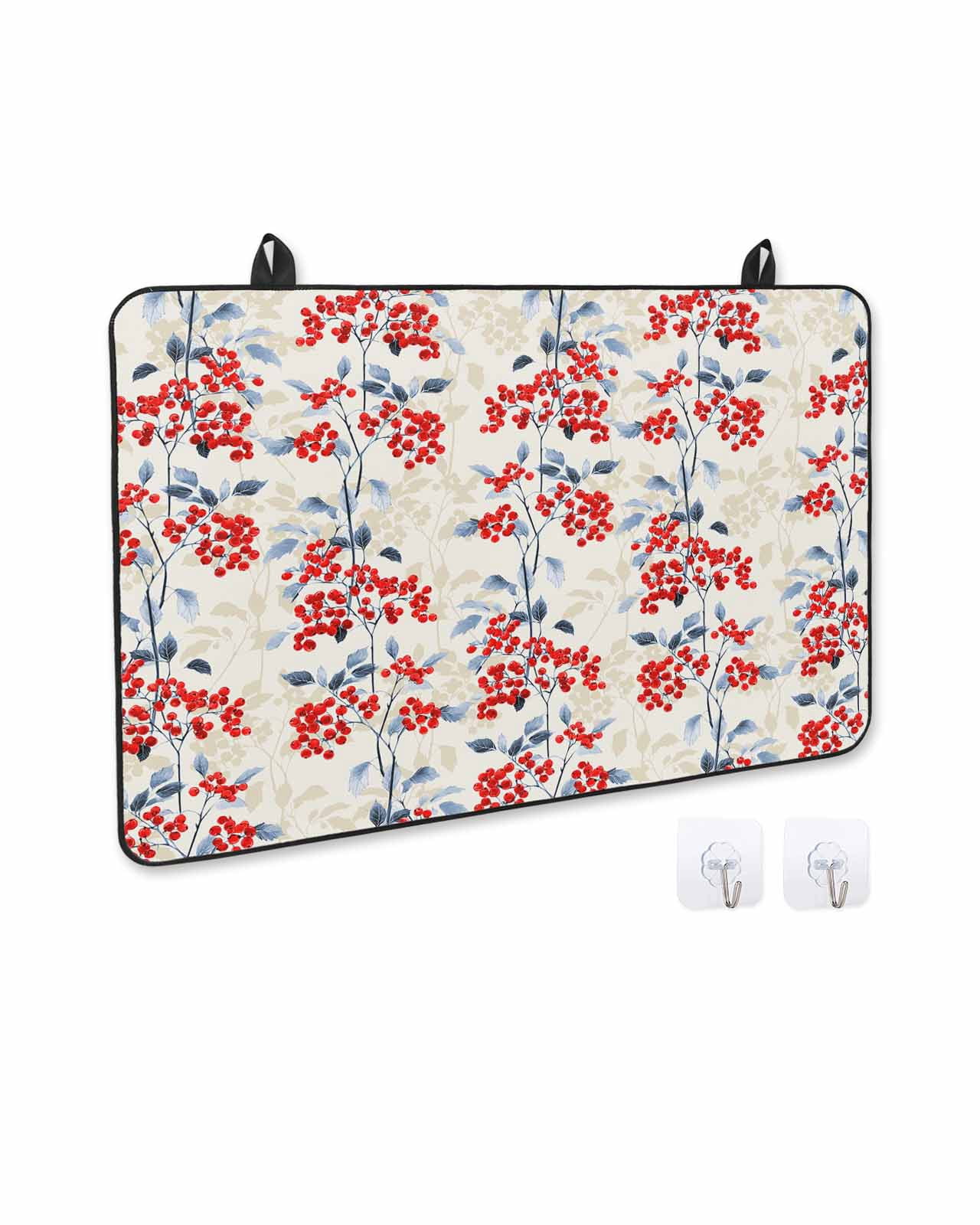 nqOlkjepod Large Induction Cooktop Protector Mat 36"x21", Red Flowers Stove Top Covers for Electric Stove, Country Spring Botanical Floral Leaves Herbs Stove Burner Cover Mats, Glass Top Stove Cover
