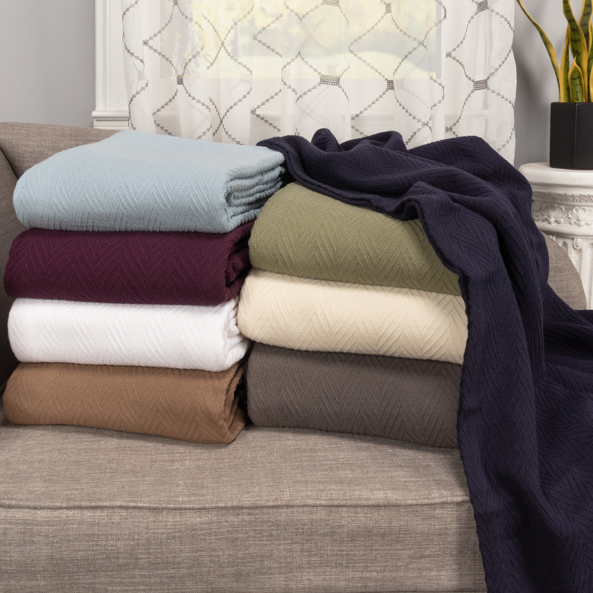 White Cotton Cable Woven Blanket Cozy Bed Full//Queen