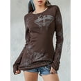 thumbnail image 3 of Women Summer Gothic Tops Retro Cross Print Long Sleeve Round-Neck Grunge Shirts Streetwear, 3 of 8