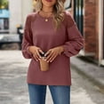 thumbnail image 2 of Womens Long Sleeve Tops Lace Hallowout Solid Blouses Casual Loose Fit Tunic Crewneck Waffle T Shirts Tops Womens Clothes, 2 of 7