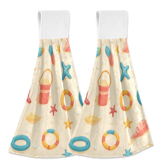 Yayeee Kitchen Hanging Hand Towels Set of 2 with Loop Bathroom Absorbent Tie Towel, Beach Pattern