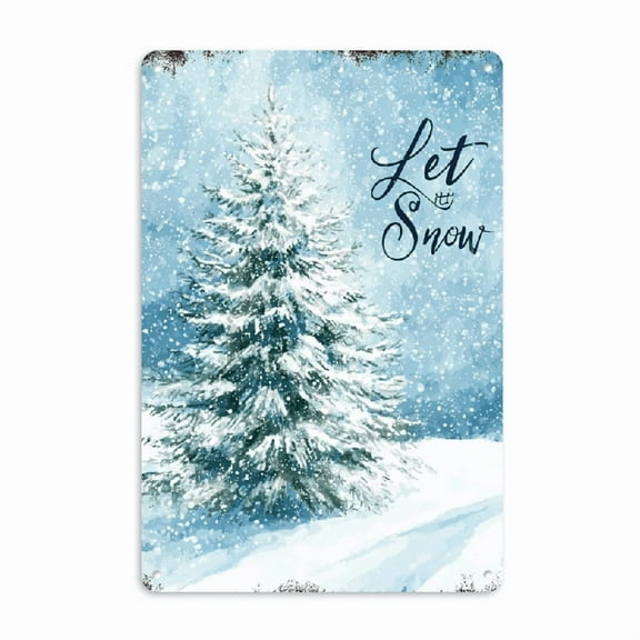 Metal Tin Signs Let It Snow Metal Signs Winter Aluminum Sign For Home Cafe Yard Office Wall Decor 12×8 Inch, 2D Flat