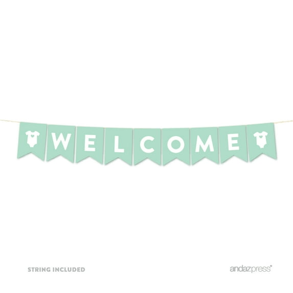 Welcome Mint Green Gender Neutral Baby Shower Pennant Garland Party Banner