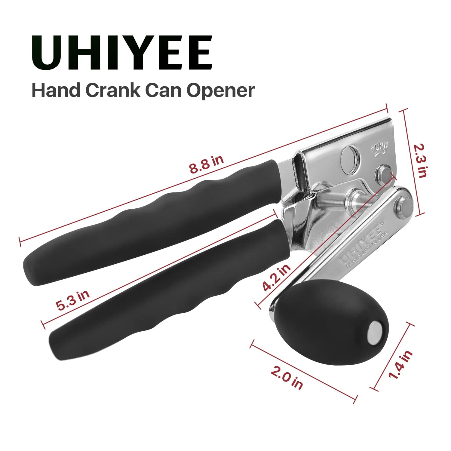 Commercial Can Opener,  Hand Crank Can Opener Manual Heavy Duty with Comfortable Extra-long Handles, Oversized Knob, Large Handheld Can Open Easy for Big Cans, Black