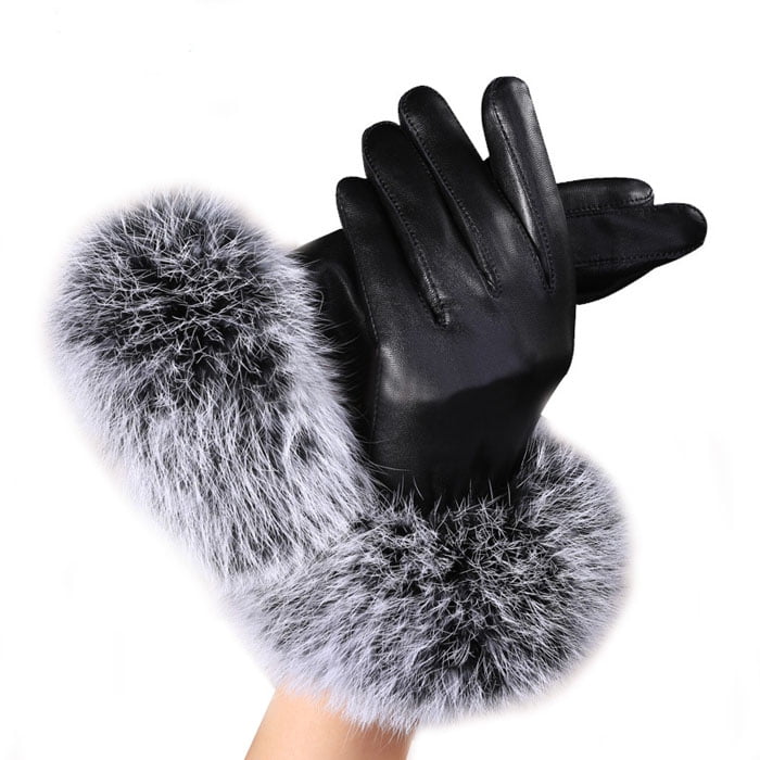 Ladies polyurethane Leather Wrist Gloves Driving Winter Warm Mittens Warm Fur UK 