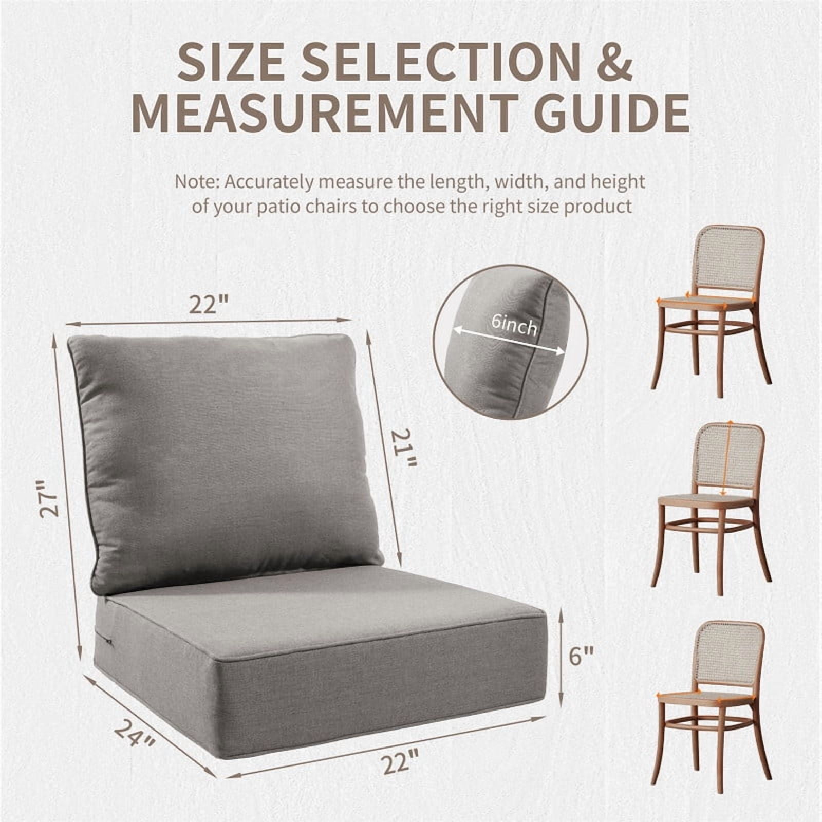 24" x 22" x 6" Outdoor Seat and Back Cushion, Pack of 1, Replacement Furniture Cushions Deep Seating for Patio Sofas Chairs, Gray