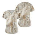 thumbnail image 2 of EHTMSAK Scrubs Tops for Women 4xi Floral with Pocket Nurse Working Uniforms Printed V Neck Short Sleeve Medical Scrub Shirts Beige XL, 2 of 7