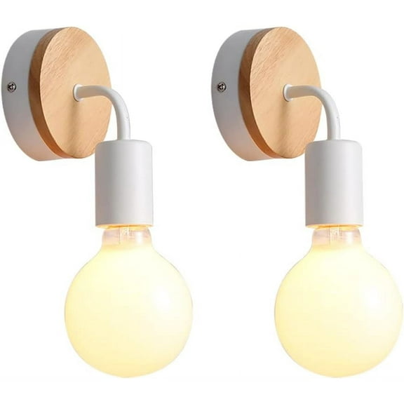 Wooden Wall Sconces Set of Two, Modern Simple Vanity Light Fixtures, E27 Base 350 Degree Adjustable Wall Light for Bedroom Bathroom Stairway Porch