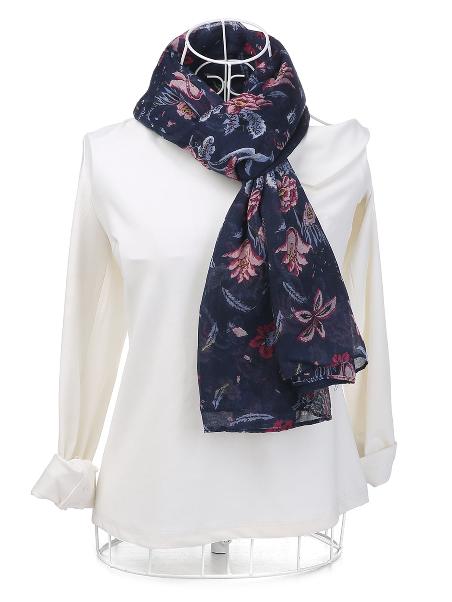 Unique Bargains Balinese Yarn Large Polyester Scarves Beach Shawls Vintage Wraps For Women Navy Blue