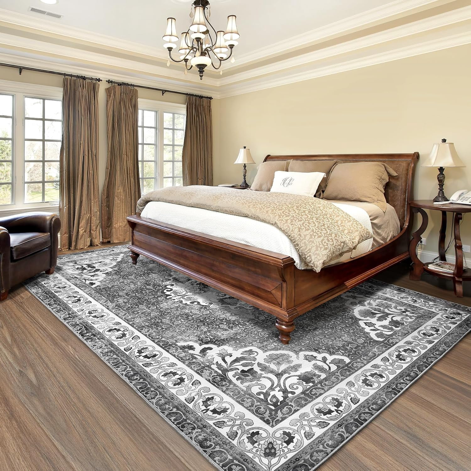 YJ.GWL Area Rugs Vintage Rug for Living Room Bedroom Indoor Mat Carpet Home Decor,4'x6',Grey