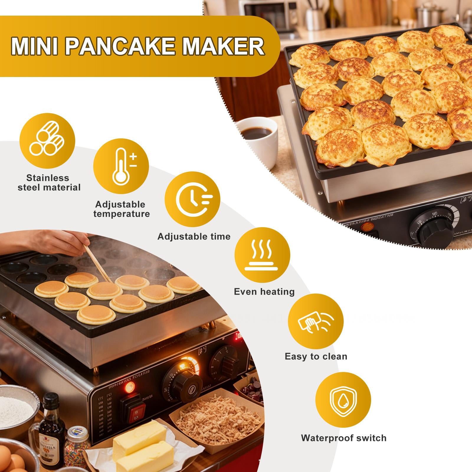 25 Hole Dorayaki Maker,Muffin Waffle Maker With Adjustable Temp Control,900W Fast Heating For Commercial Use,Mini Pancake Maker For Night Market Or Food Truck,Silver Stainless Steel