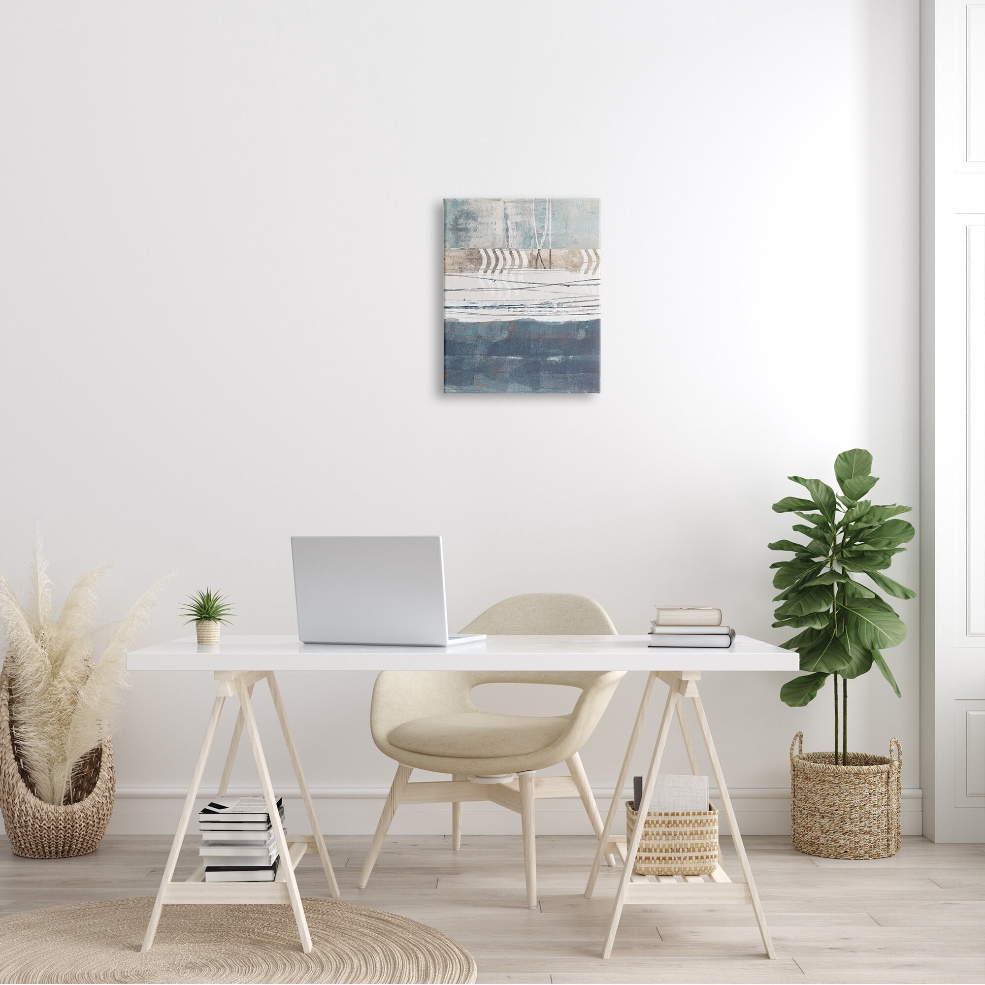 Stupell Industries Nautical Abstract Painting Waved Lines Neutral Horizon, 30 x 40,Design by Dan Meneely