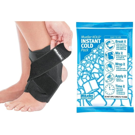 Mueller Sports Medicine Adjustable Ankle Stabilizer and Cold Pack Bundle - Pain Relief & Injury Recovery for Athletes