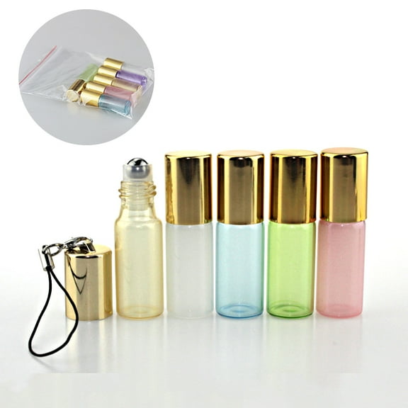 JAYWAYNE 6-Pack 5ml Rollerball Bottles with Gold Caps - Refillable Essential Oil Bottles for DIY Perfume, Aromatherapy, Skincare (6 Colors)