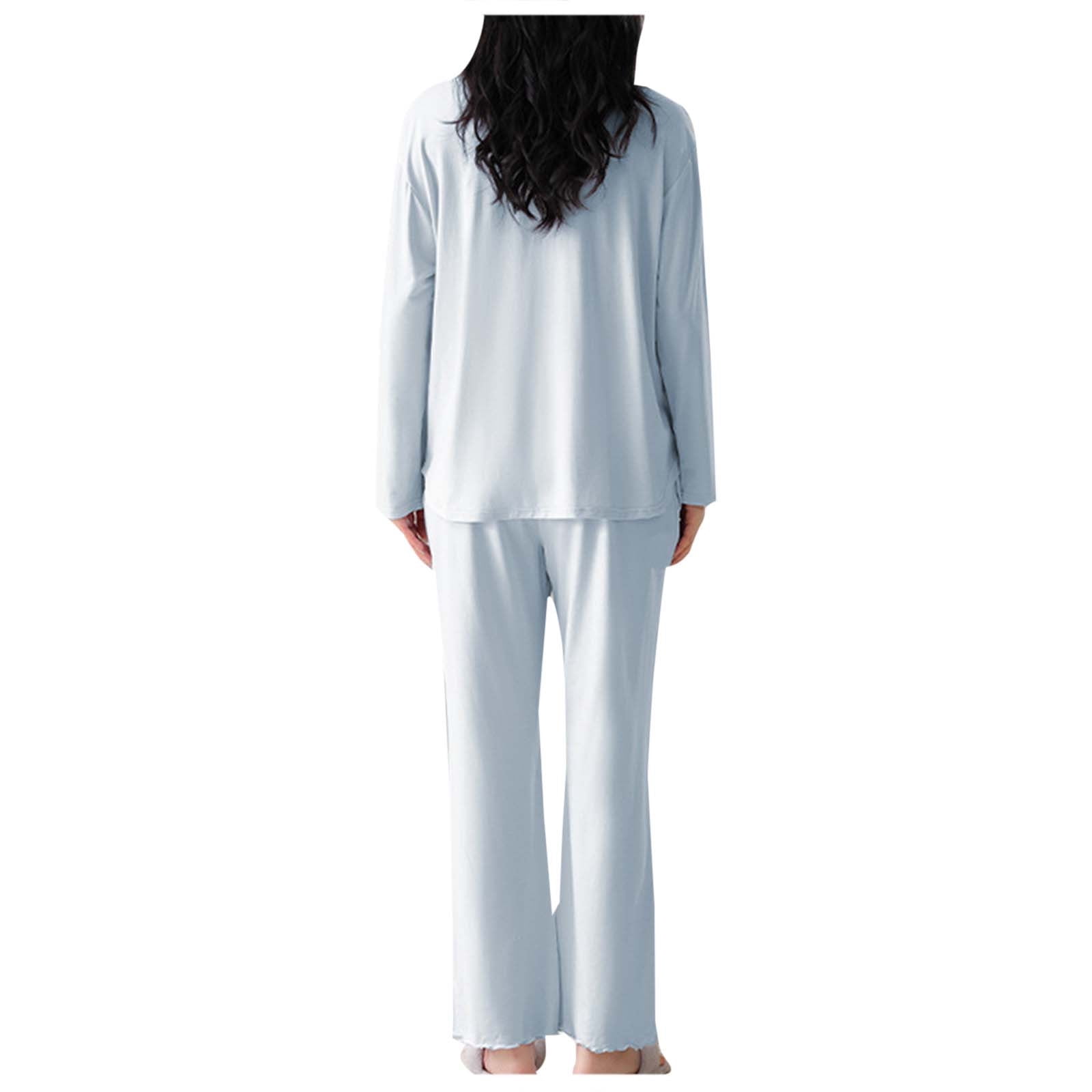 Oalirro Pajamas for Women Set 2 Piece Solid Color Soft Long Sleeve Pjs Pullover Top with Pants Breathable Loungewear Home Pajama Sets