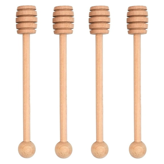 4PCS 16cm Wooden Honey Dipper Set, Natural Wood Stirring Sticks for Honey, Syrup & Jam Dispensing, Round Handle Honey Mixer & Drizzling Tool
