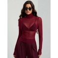 thumbnail image 4 of Top de Larga Ajustado de de Color Liso con Cuello Alto para Mujer, Camisa Transparente. Rojo Vino M, 4 of 7