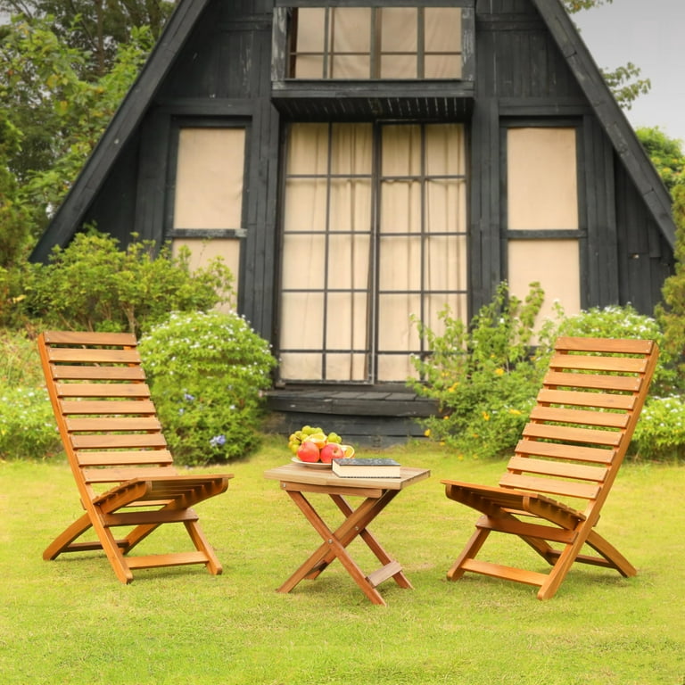 Melino 2PCS Wooden Folding Chairs, FSC Certified Acacia Low