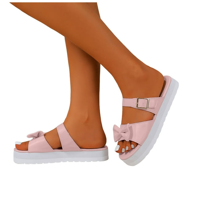 Sandales à Plateforme pour Femmes avec Nœud, Claquettes, Plage, Été, Décontractées, Semelle Épaisse, Habillées, à Enfiler, pour la Marche en Plein Air, Pantoufles