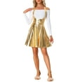 thumbnail image 2 of INSPIRE CHIC Metallic Overalls Skirts for Women's High Waist Party A-Line Suspender Skirt M Gold, 2 of 5