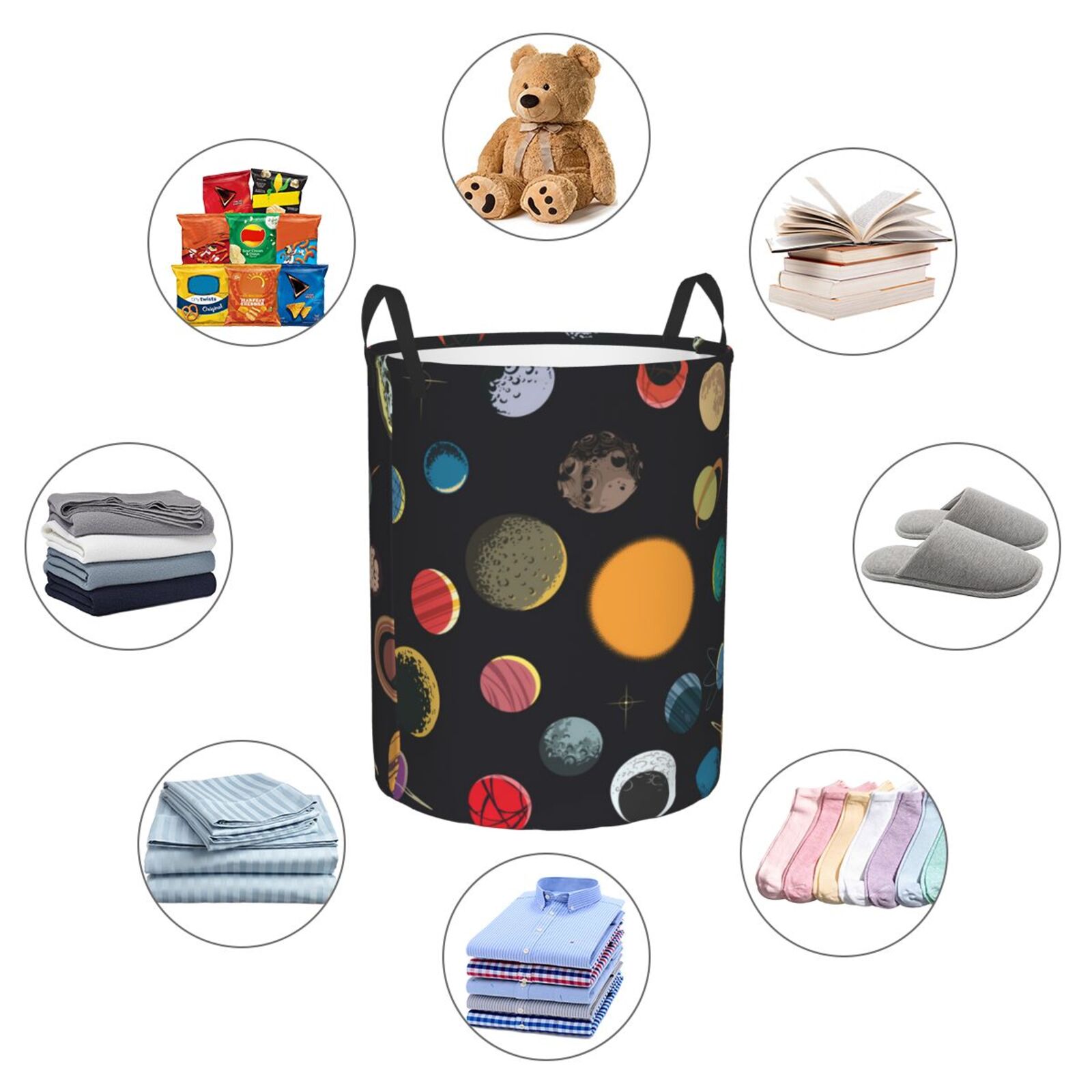 Large Laundry Basket with Handles - Planets And Their Moons Kids Baby Dirty Clothes Laundry Hamper for Bedroom Aesthetic