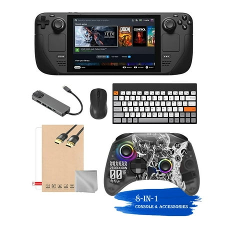 Valve Steam Deck 256GB Handheld Console, 7-inch Touchscreen, 1280x800 Resolution, Ergonomic Design, Mytrix Zero-Kirin Wireless Pro Controller, Hub, Keyboard & Mouse Combo, 7 Accessories: 8 in 1 Bundle