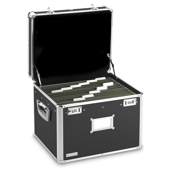 Portable File Box - 17.5 x 14 x 12.5 Inch Legal/Letter Size Storage Box with Dual-Combination Locking for Document Filing and Organization,Black
