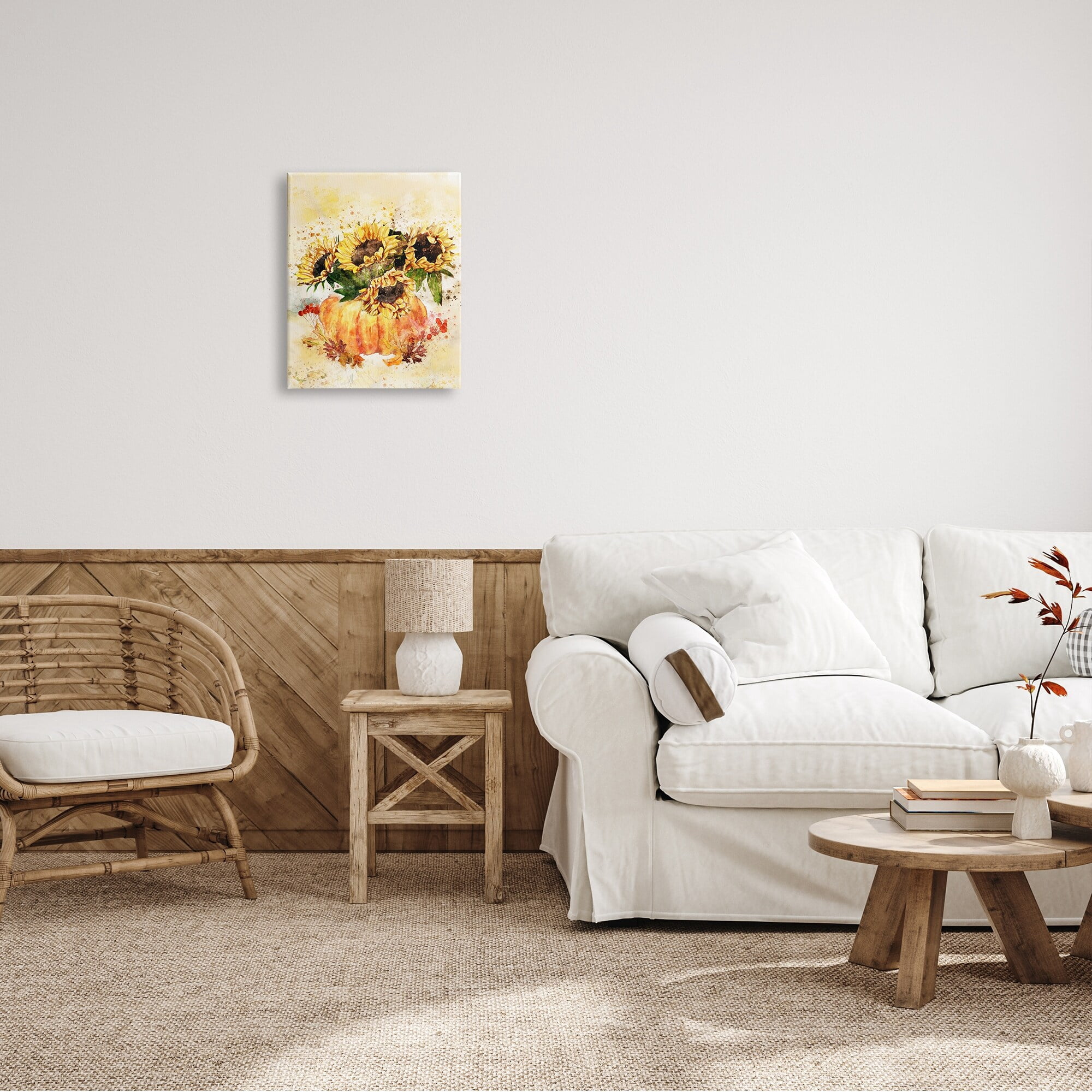 Stupell Industries Harvest Pumpkin Sunflowers Red Orange Fall Leaves, 36 x 48,Design by Ziwei Li