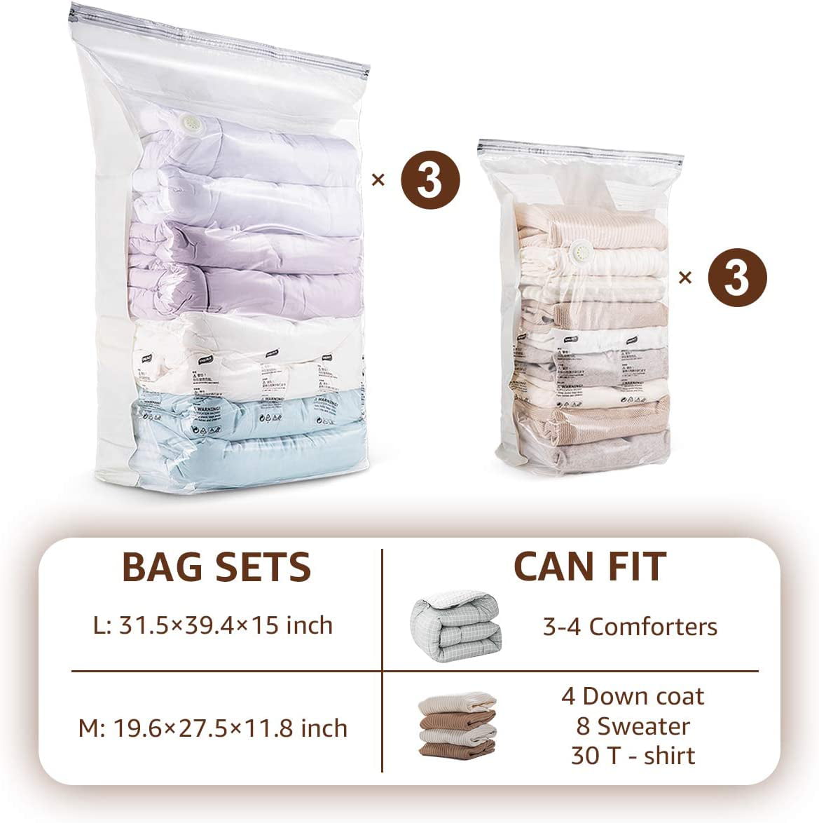 TAILI 6 Pack Vacuum Storage Bags, Space Saver Bags, Jumbo Cube 31x40x15  Inch, Extra Large Vacuum Sealer Bags for Comforters, Blankets, Bedding