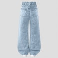 thumbnail image 5 of TOWED22 Girl's Distressed Jeans Baggy Wide Straight Leg Y2k Ripped Denim Pants Light Blue,11-13 Y, 5 of 5