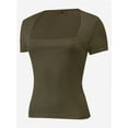 thumbnail image 2 of Women's Square Neck Tops Short Sleeve Crop Tops Workout Summer Clothes Casual Slim Fit T-Shirts, 2 of 5