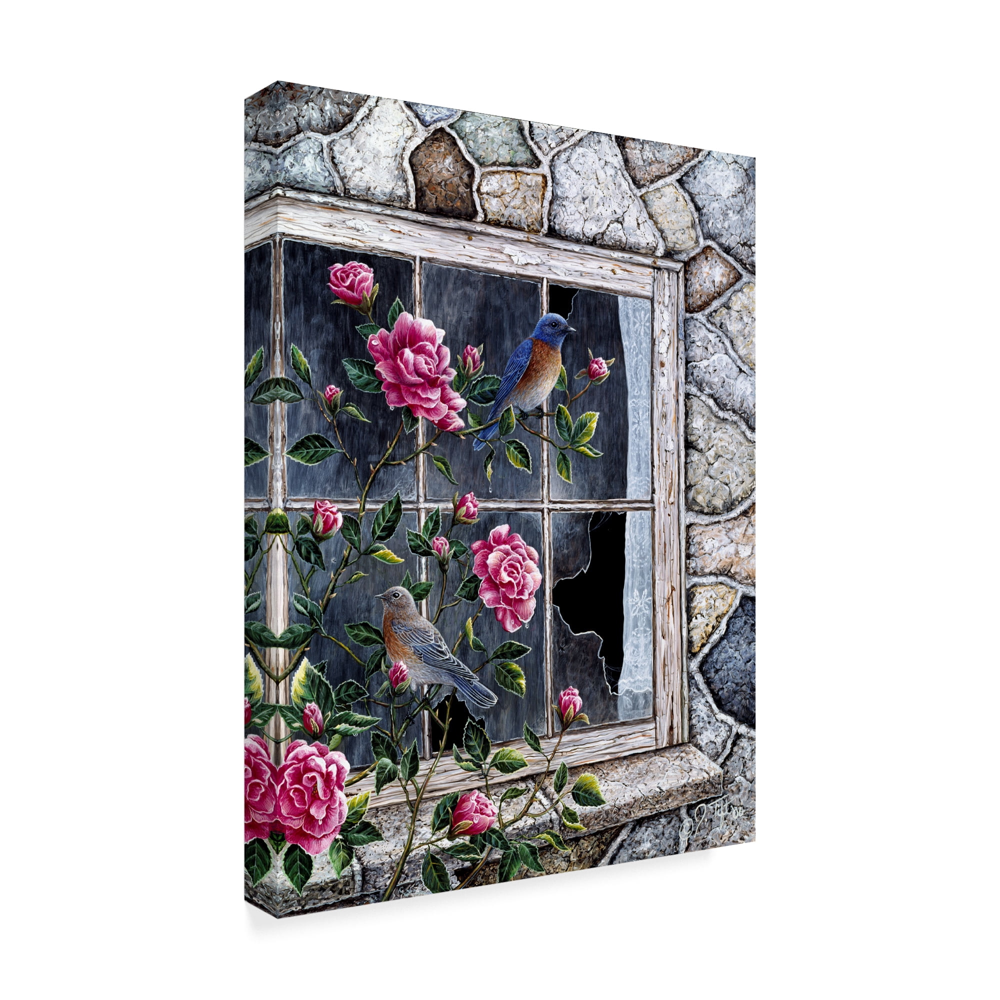 Trademark Fine Art 'Bluebirds In Window' Canvas Art by Jeff Tift