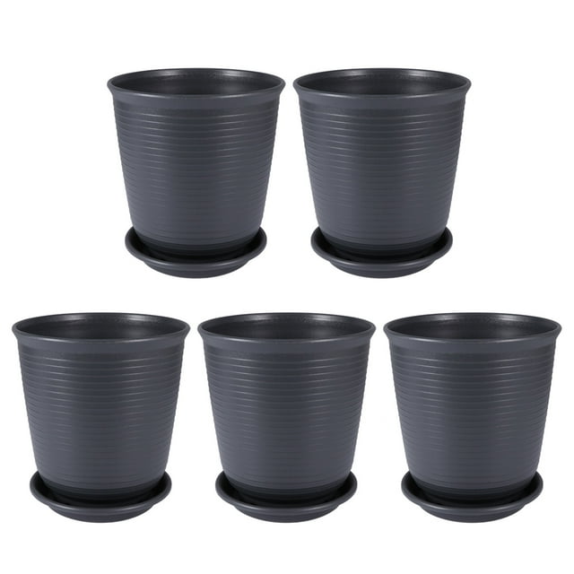 5 macetas para suculentas, bonsáis, jardinería, con bandeja para el jardín (gris oscuro, estilo elegante, tamaño pequeño)