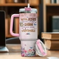 thumbnail image 4 of Insulated Handle Men Primrose Flower Camelia Butterfly Religious Women Yellow Simple Tumblers, Christian Gifts, Tumbler 40 Oz With Handle Lid And Straw, Jesus And Coffee Floral, 4 of 6