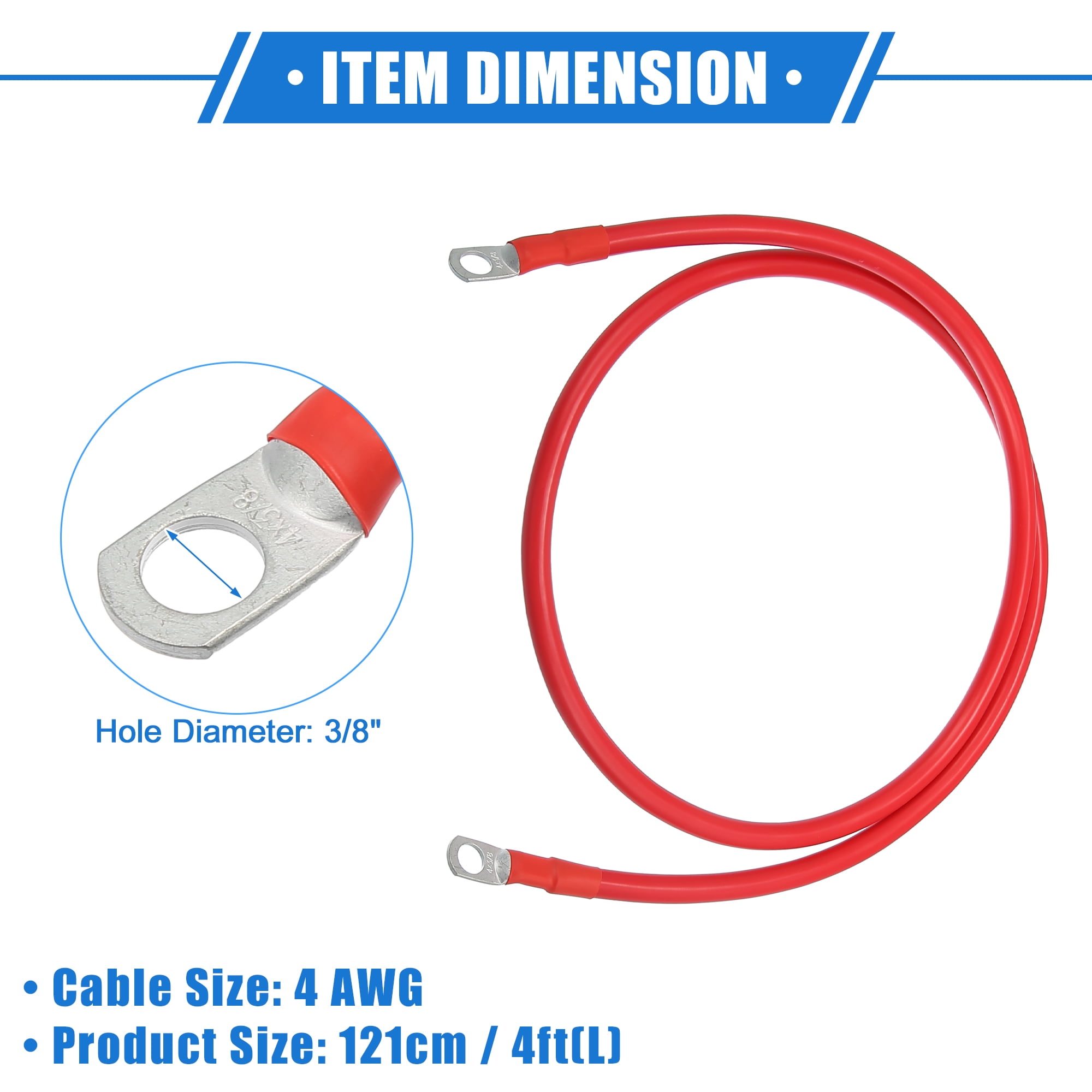 Unique Bargains 1 Pair 4 AWG Gauge 4ft Battery Inverter Cables with 3/8" Ring Universal for Car Vehicle RV Black Red