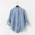 thumbnail image 4 of Womens Button Down V Neck Denim Shirts Long Sleeve Blouse Roll Up Cuffed Sleeve Casual Work Plain Tops with Pockets, 4 of 9