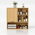 thumbnail image 4 of Joyyskill Fluted Bathroom Wall Cabinet, Wooden Medicine Cabinet with Sliding Door Adjustable Shelf, Modern Bathroom Wall Mounted Cabinet, Natural Oak, 4 of 6