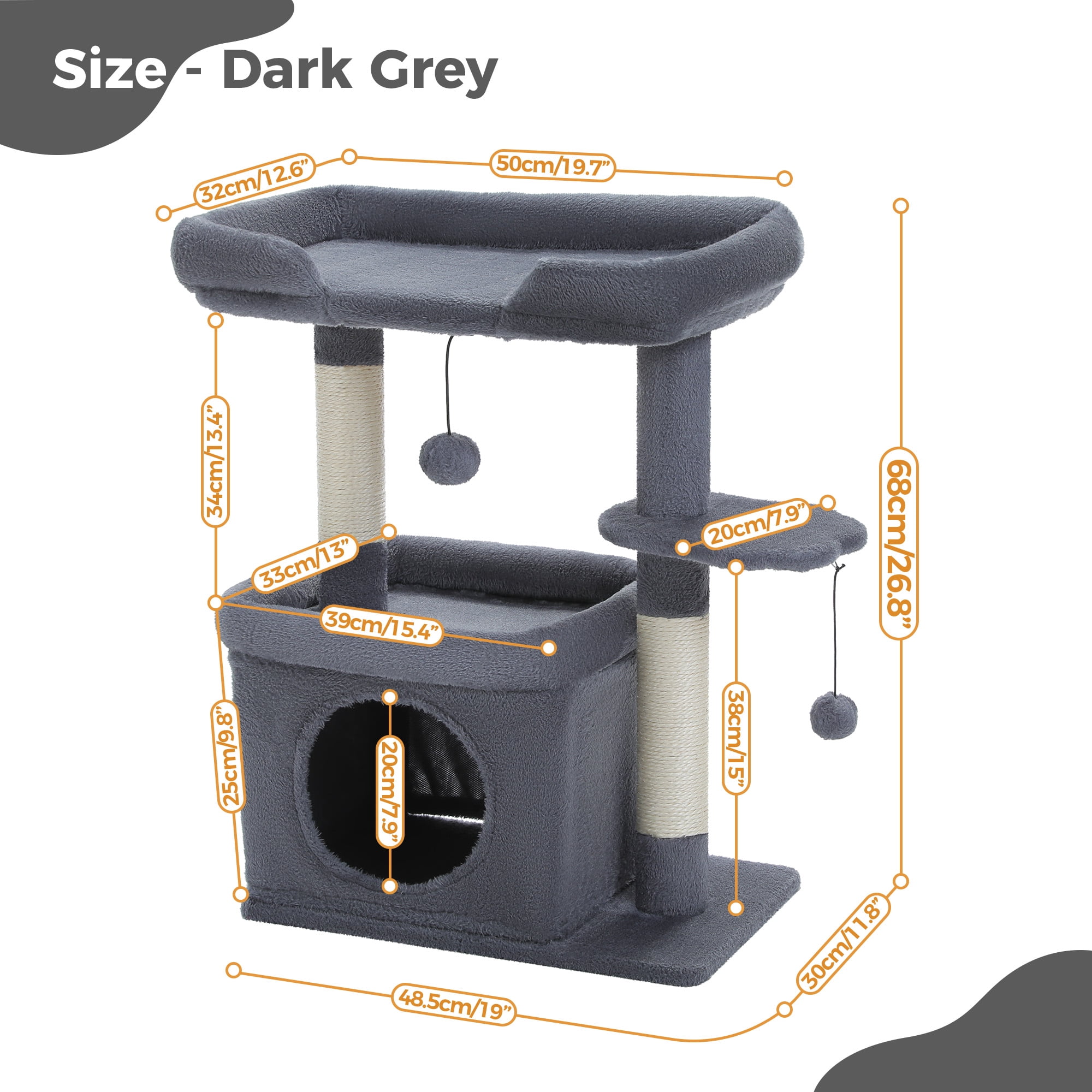 PAWZ Road 27" Cat Tree Tower with Large Perch, Scratching Posts, Cat Condo for Medium Cats, Dark Gray