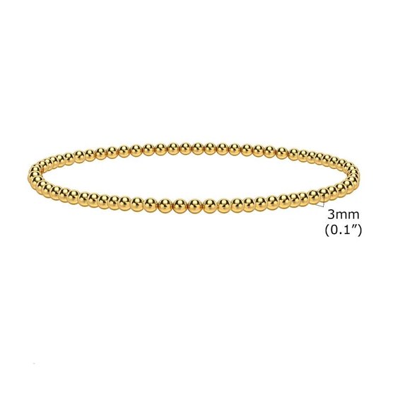 14K Gold Plated Stainless Steel Bracelet Bead Beaded Stretch Stacking 2-6Mm T15