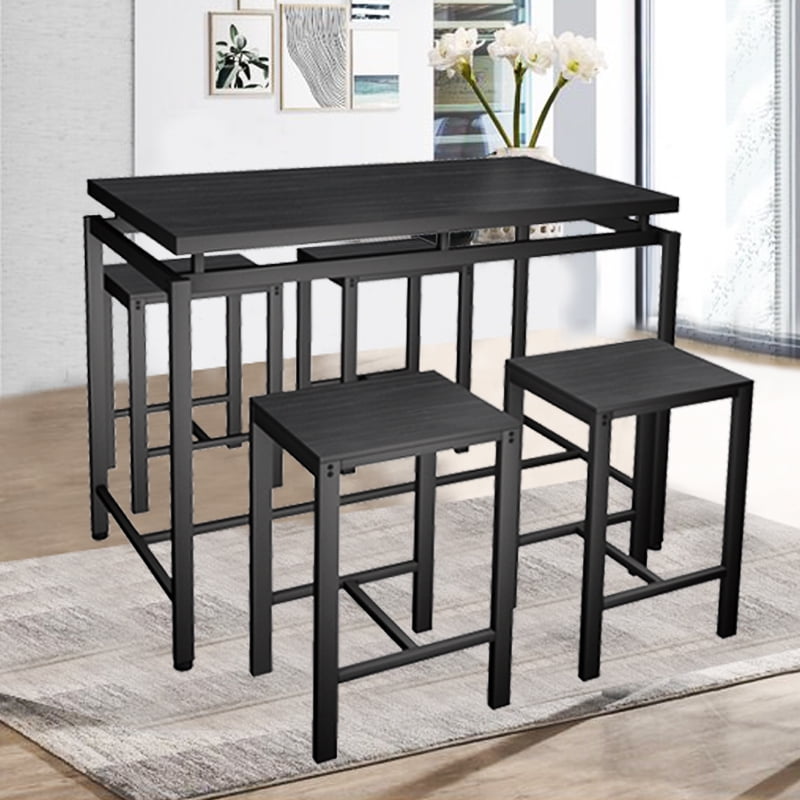 Bistro Table Sets for Kitchen, Heavy-Duty Pub Dining Set, Modern Wooden Kitchen Table and 4 Chairs with Metal Legs, Counter Height Breakfast Bar Table ...