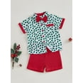 thumbnail image 4 of Suealasg Toddler Boys Christmas Outfits Christmas Tree Print Bowtie Short Sleeve Shirts Tops and Shorts 2Pcs Gentleman Clothes Set 0-4 Years, 4 of 9
