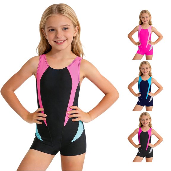 PRfgtbd Girls One Piece Swimsuits Color Block Bathing Suit For Girls Sporty Swimsuit Summer Beach Pool Outfit Kids Swimwear Comfortable Swim Suits 7-8 Years