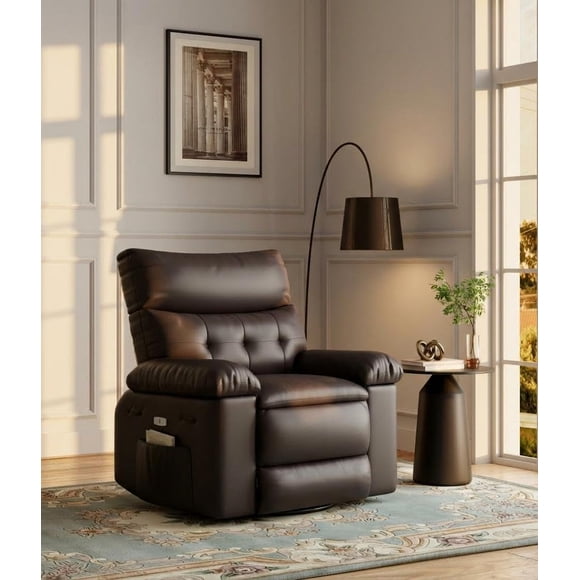 Extra Wide & Plush Recliner Chair for Adults – Manual Recliner with Ottoman, 135° Adjustable Reclining, Heavy Duty Steel Frame, 350 Lbs Capacity, Faux Leather, Easy Assembly – for Living Room, Bedroom