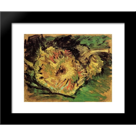Two Cut Sunflowers 20x24 Framed Art Print by Vincent van Gogh