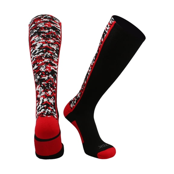 TCK Digital Camo OTC Socks for Youth & Adults - Black/Red, Large