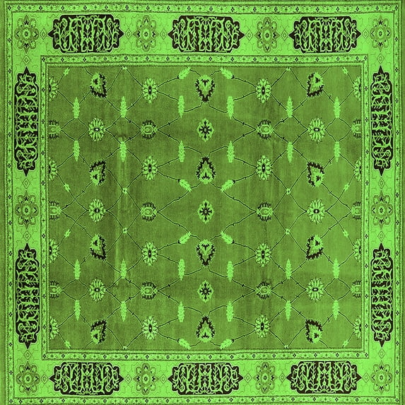 Ahgly Company Indoor Square Oriental Green Traditional Area Rugs, 6' Square