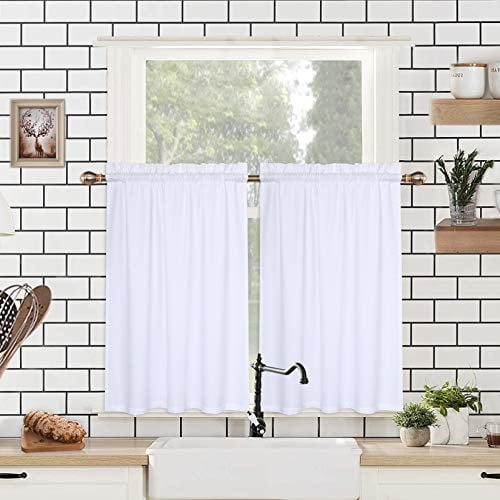 CAROMIO Tier 36 Inch Length, Textured Soft Microfiber Short Cafe Kitchen  Bathroom Window Curtains, White, Wx36 Lx2 - Walmart.com