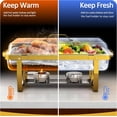 thumbnail image 4 of Ensemble de 2 Buffets de Plats Anti-Frottement de 9 QT, Plats Anti-Frottement en Acier Inoxydable pour Buffet, Réchaud de Buffet Doré avec Ustensiles de Service, Support Pliant, Porte-Carburant pour Fêtes, Traiteurs, Événements, Rassemblements, 4 of 9