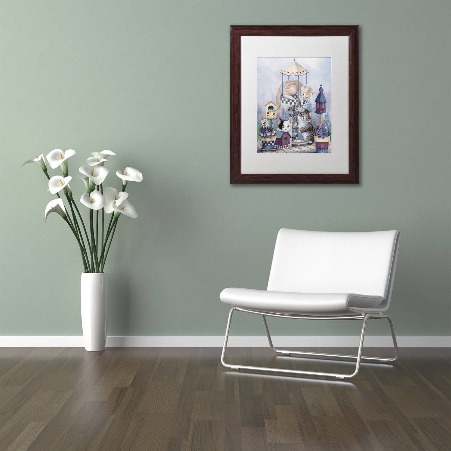 Trademark Fine Art 'Cat Carousel' Canvas Art by Jenny Newland, White Matte, Wood Frame