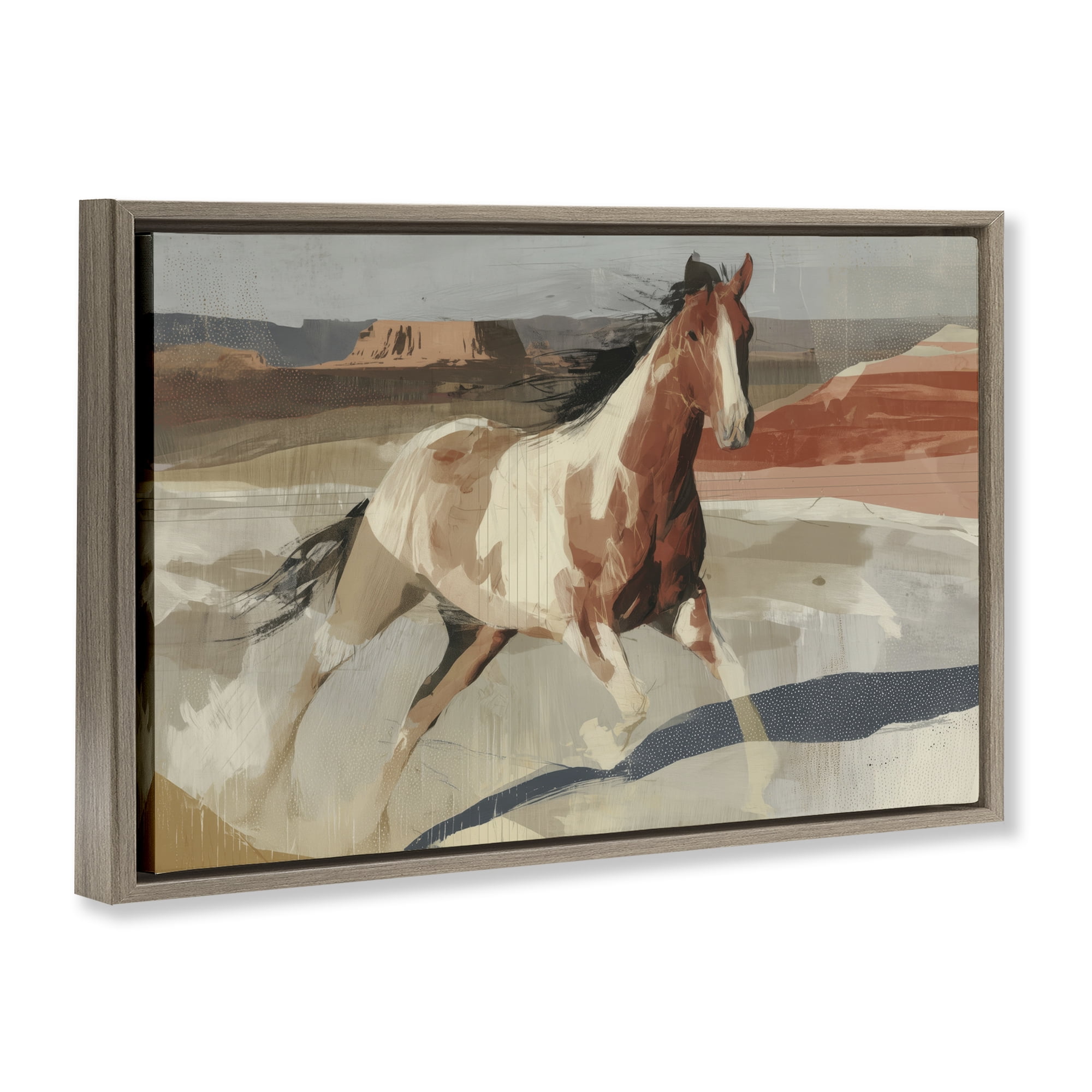 Stupell Industries Wild Horse Across Plains Brown Framed Floater Canvas Wall Art, design by Chromatic Storm Studio